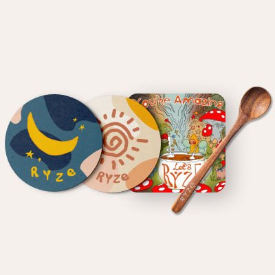 Coasters + Mushroom Magnet + Acacia Spoon - Fresh Style