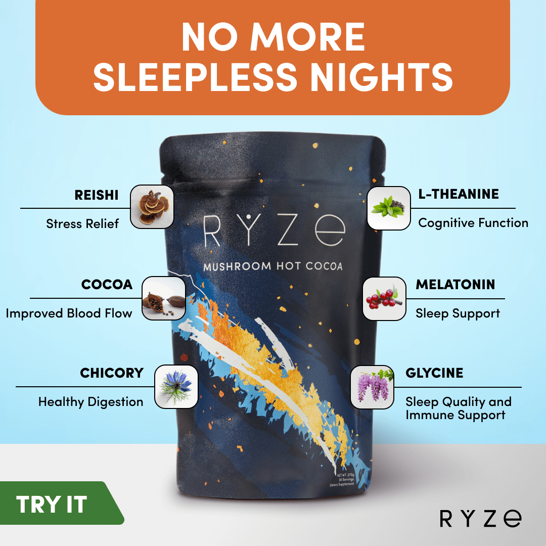 RYZE Hot Cocoa - with 6 Sleep Superfoods to Help Fall Asleep and Stay Asleep - Simple Use
