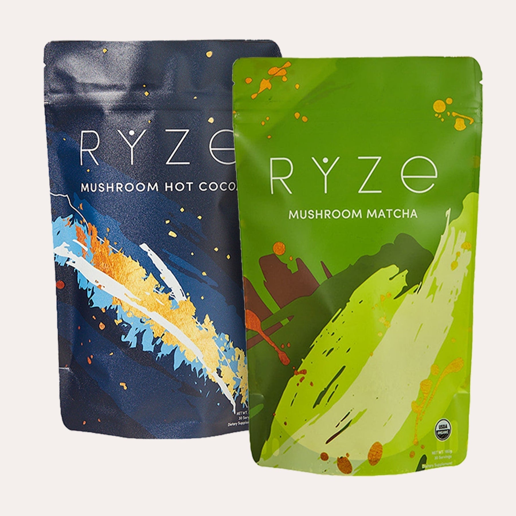 RYZE Matcha - with 6 Organic Adaptogenic Mushrooms Grown In USA and Ceremonial-Grade Japanese Matcha - Travel Edit